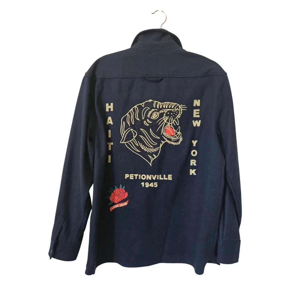 Ouigi Theodore Sun + Stone Embroidered Wool Tiger Shirt Jacket Mens S Shacket